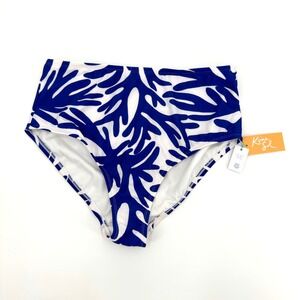 Kona Sol Womens High Waist Bikini Bottoms Blue White Abstract Coral Size X 14-16